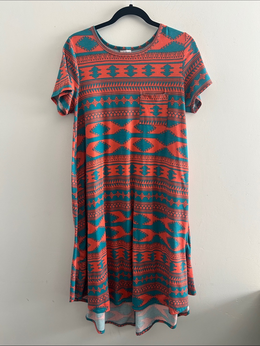 LuLaRoe, Size S Teal & Coral Tribal Print Midi Dress